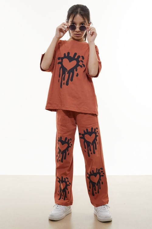 Taba Kalp Desenli Kız Çocuk Takım 18331