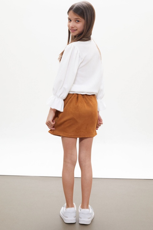 Taba Süet Etekli Uzun Kollu Bluzlu Kız Çocuk Takım 18264