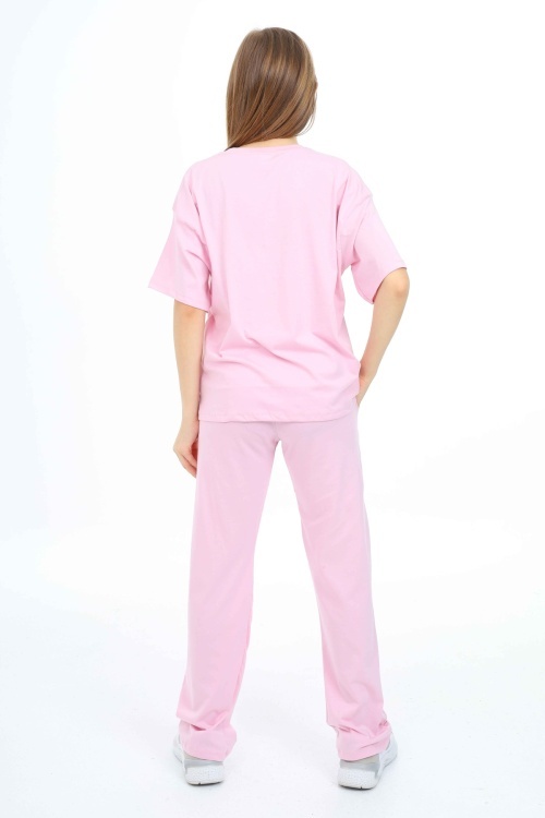 Toz Pembe Enjoy Yazılı Şeritli Kız Çocuk Takım 18706