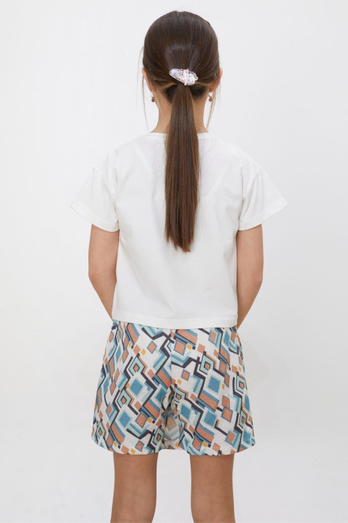 Turkuaz Desenli Şort Etekli Tişörtlü Kız Çocuk Takım 18475