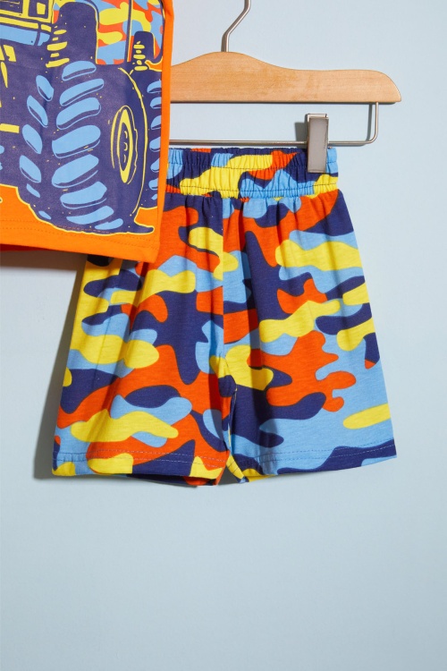 Turuncu Canavar Kamyon Baskılı Erkek Çocuk Şortlu Tişörtlü Takım 18662