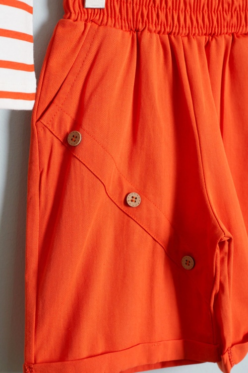 Turuncu Çizgili Tişörtlü Jean Şortlu Erkek Bebek Takımı 18522