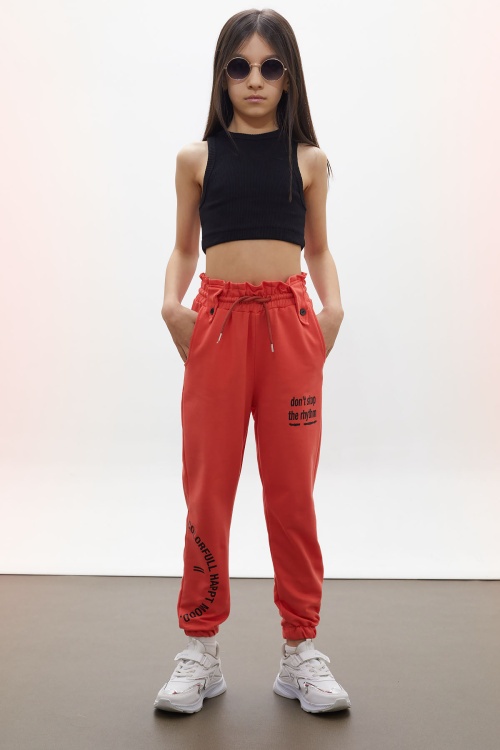 Turuncu Colorfull Baskılı Beli Lastikli Kız Çocuk Eşofman Altı 17726