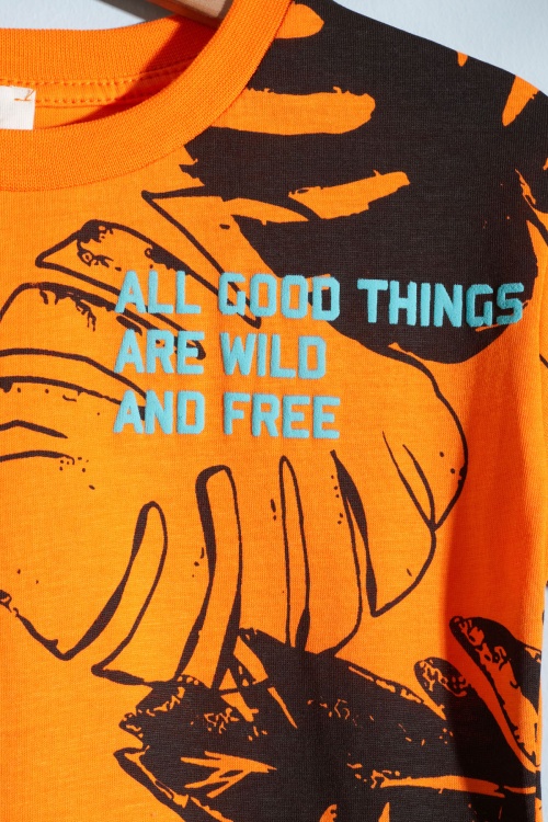 Turuncu Yaprak Baskılı Erkek Çocuk Şortlu Takım 18533