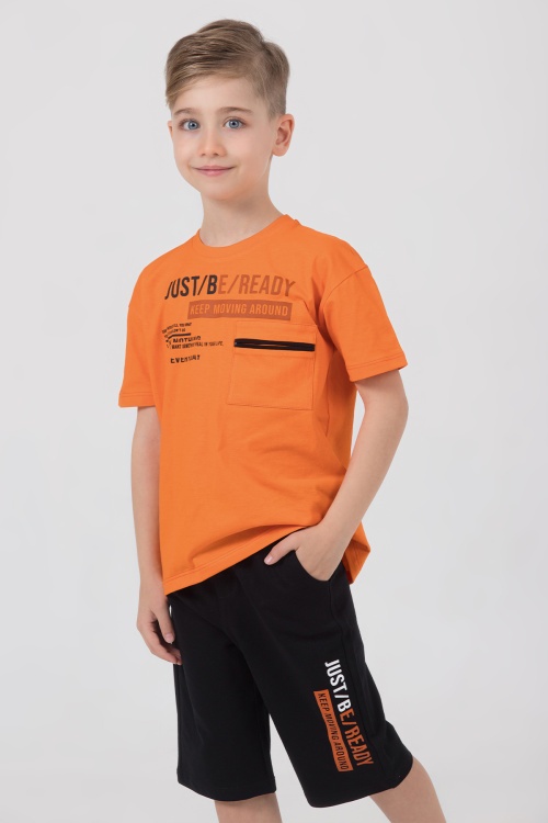 Turuncu Yazı Baskılı Göğüs Cepli Erkek Çocuk Şortlu Takım 18618
