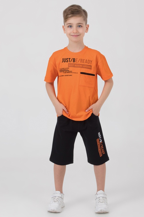 Turuncu Yazı Baskılı Göğüs Cepli Erkek Çocuk Şortlu Takım 18618