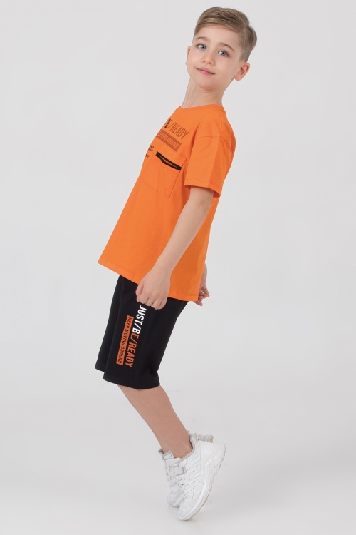 Turuncu Yazı Baskılı Göğüs Cepli Erkek Çocuk Şortlu Takım 18618