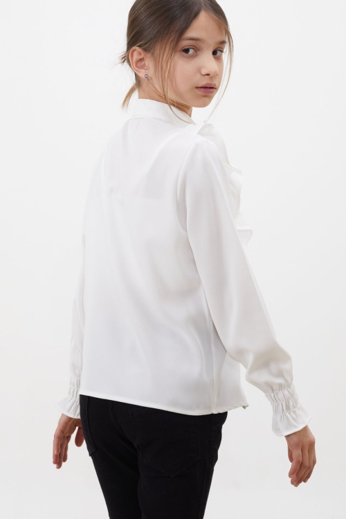 Yakası Fiyonklu Düğmeli Kız Çocuk Beyaz Gömlek 18454