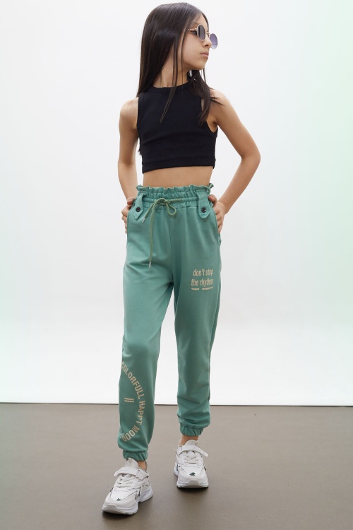 Yeşil Colorfull Baskılı Beli Lastikli Kız Çocuk Eşofman Altı 17729