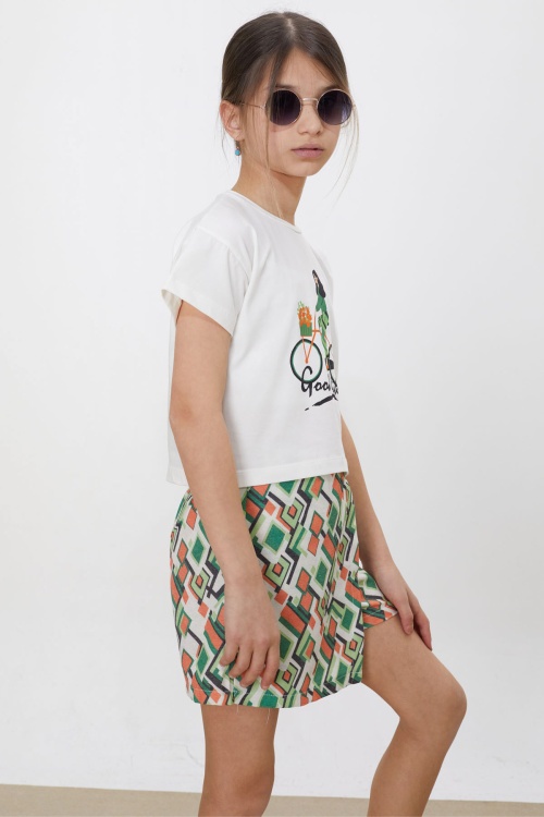 Yeşil Desenli Şort Etekli Tişörtlü Kız Çocuk Takım 18472