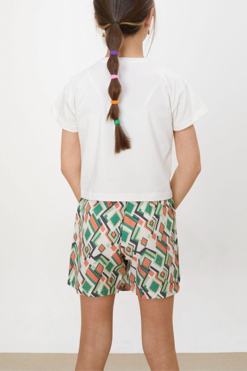 Yeşil Desenli Şort Etekli Tişörtlü Kız Çocuk Takım 18472