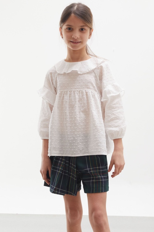 Yeşil Ekose Desenli Şort Etekli Gömlekli Kız Takım 17976