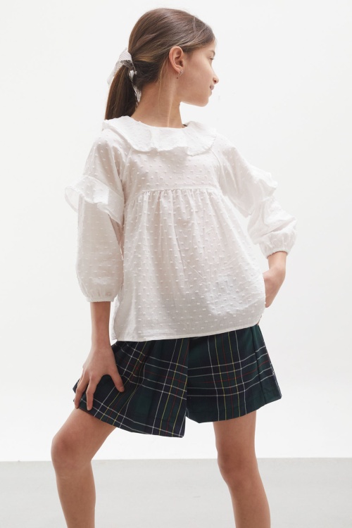 Yeşil Ekose Desenli Şort Etekli Gömlekli Kız Takım 17976