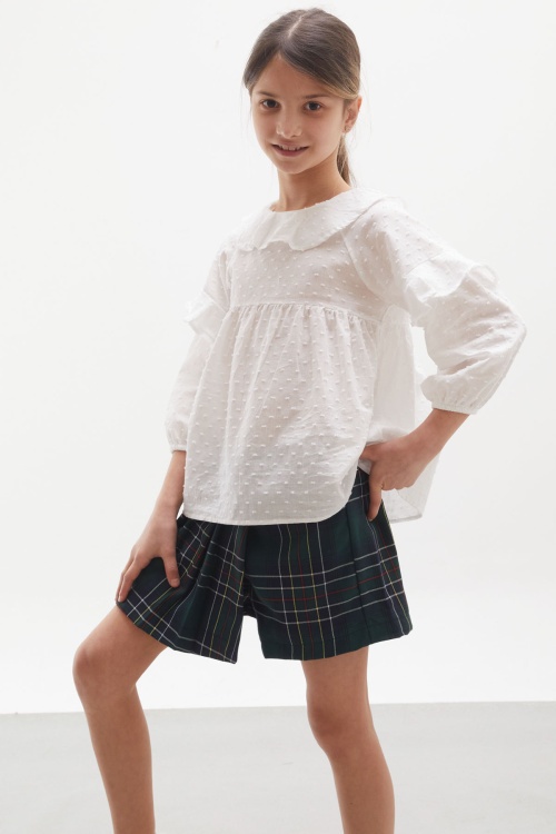 Yeşil Ekose Desenli Şort Etekli Gömlekli Kız Takım 17976