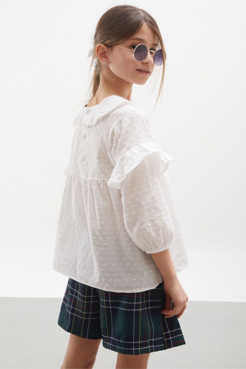 Yeşil Ekose Desenli Şort Etekli Gömlekli Kız Takım 17976