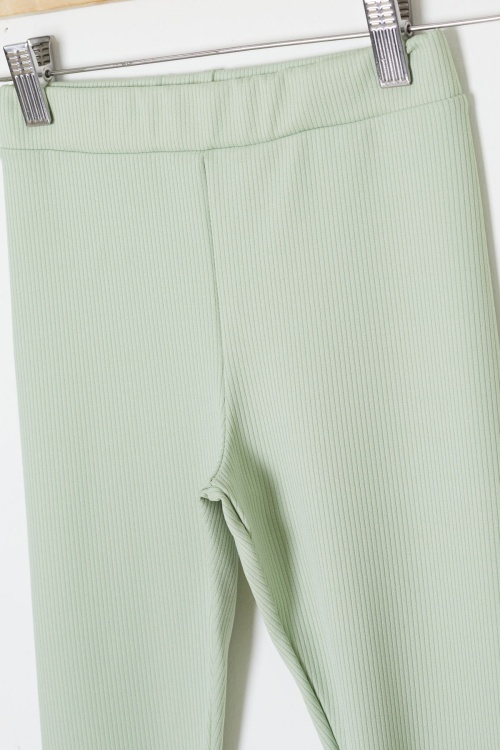 Yeşil Fiyonklu Tavşan Nakışlı Fitilli Kız Çocuk Yırtmaçlı Tayt 18147