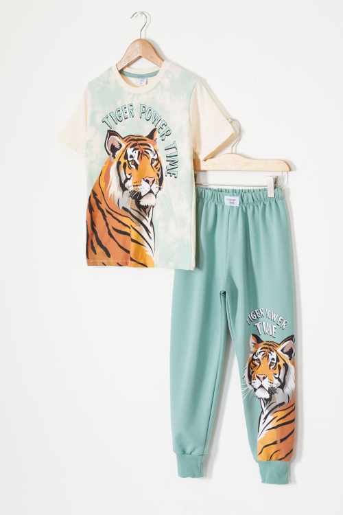 Yeşil Kaplan Baskılı Tişörtlü Erkek Çocuk Takım 18013