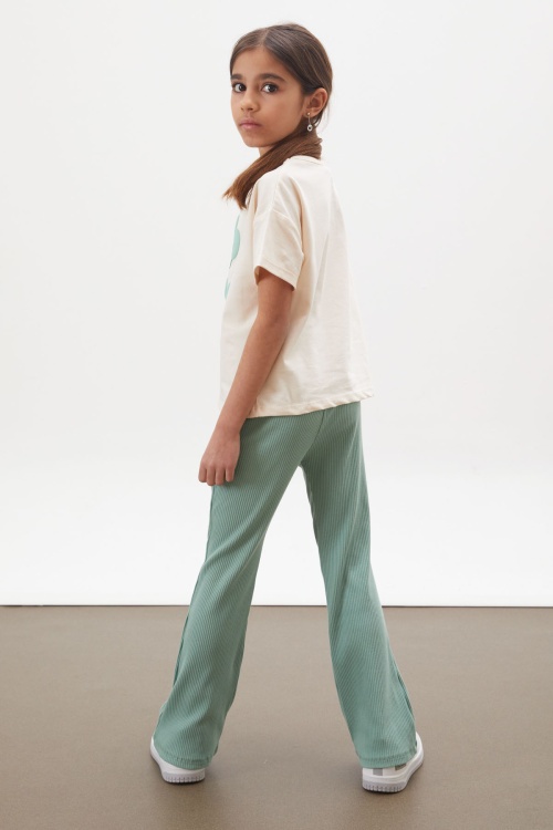 Yeşil Lale Baskılı İspanyol Paça Fitilli Taytlı Kız Çocuk Takım 17995