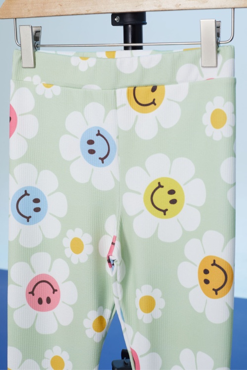 Yeşil Papatya Baskılı Kız Çocuk Fitilli Tayt 18302