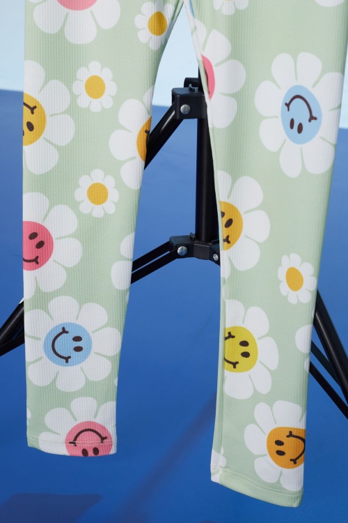 Yeşil Papatya Baskılı Kız Çocuk Fitilli Tayt 18302