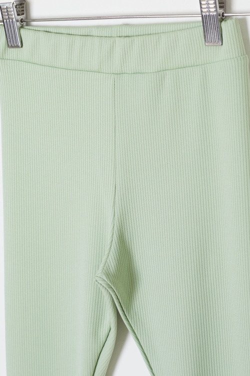 Yeşil Papatya Nakışlı Fitilli Kız Çocuk Yırtmaçlı Tayt 18145