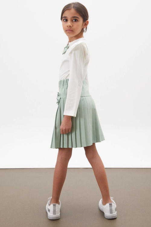 Yeşil Piliseli Etekli Uzun Kol Badili Kız Çocuk Elbise Takımı 17743