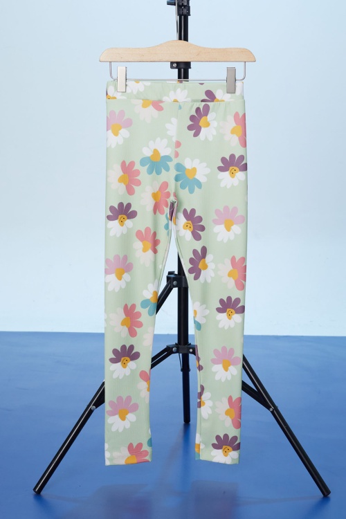 Yeşil Renkli Çiçek Baskılı Fitilli Kız Çocuk Tayt 18296