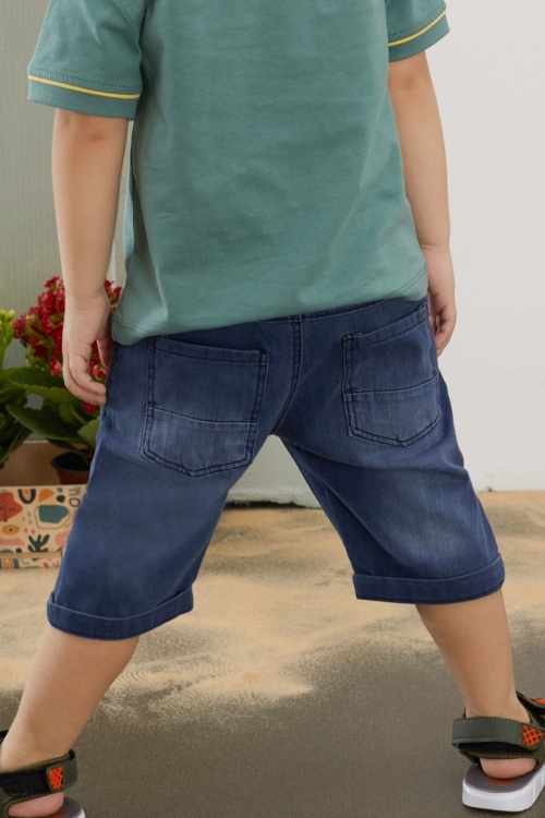 Yeşil Skate Baskılı Polo Yaka Erkek Çocuk Jean Şortlu Takım 18746