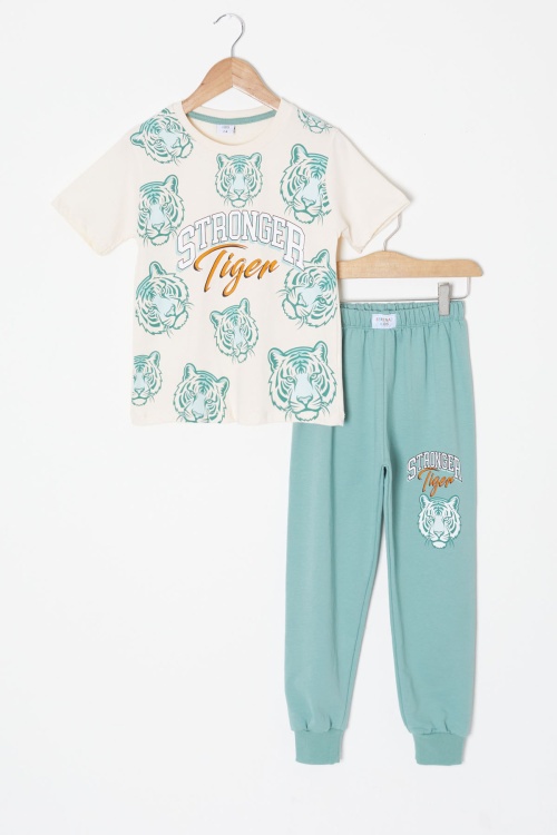 Yeşil Stronger Kaplan Baskılı Erkek Çocuk Yazlık Takım 18024