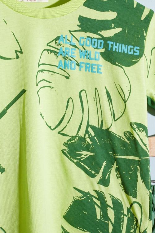 Yeşil Yaprak Baskılı Erkek Çocuk Şortlu Takım 18534