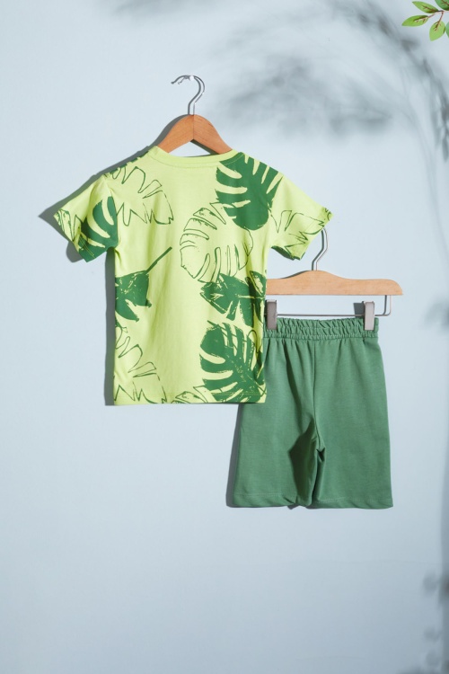 Yeşil Yaprak Baskılı Erkek Çocuk Şortlu Takım 18534