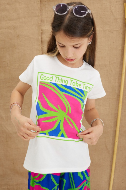 Yeşil Yaprak Baskılı Tişörtlü Pantolonlu Kız Çocuk Alt Üst Takım 18644