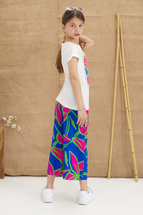 Yeşil Yaprak Baskılı Tişörtlü Pantolonlu Kız Çocuk Alt Üst Takım 18644