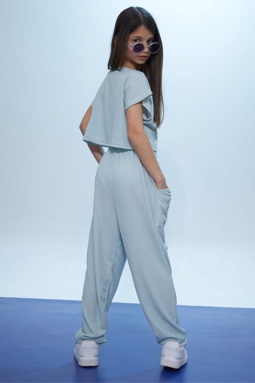 Yeşil Yazılı Croplu Büstiyerli Kız Çocuk Pantolonlu Takım 18434