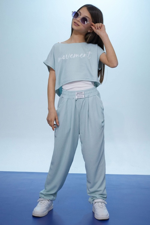 Yeşil Yazılı Croplu Büstiyerli Kız Çocuk Pantolonlu Takım 18434