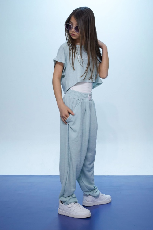 Yeşil Yazılı Croplu Büstiyerli Kız Çocuk Pantolonlu Takım 18434