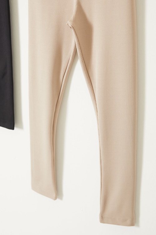 Yüksek Bel 2li Fitilli Kız Çocuk Tayt Siyah-Bej 18081