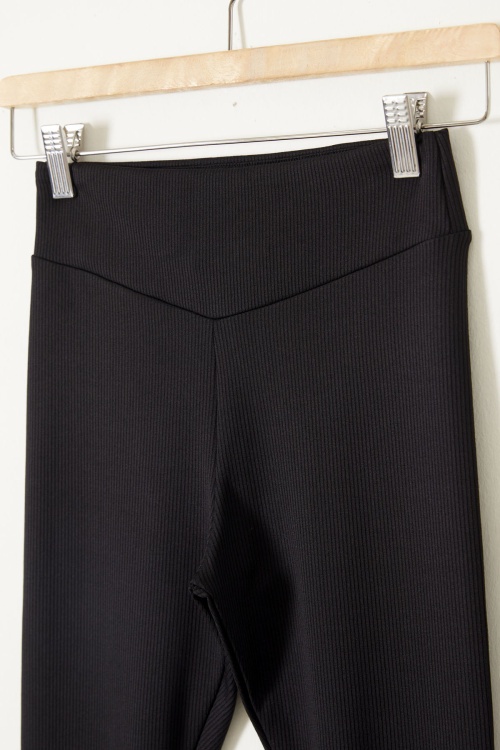 Yüksek Bel 2li Fitilli Kız Çocuk Tayt Siyah-Bej 18081