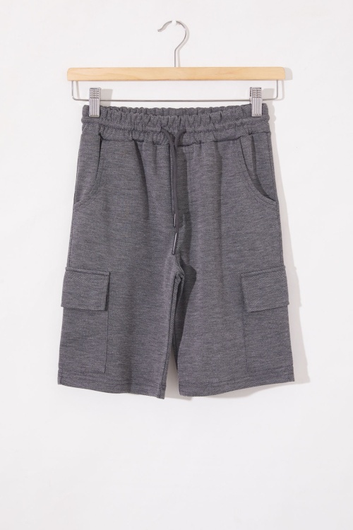 Antrasit Kargo Cepli Erkek Çocuk Beli Lastikli Şort 18801