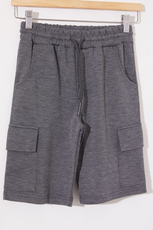 Antrasit Kargo Cepli Erkek Çocuk Beli Lastikli Şort 18801