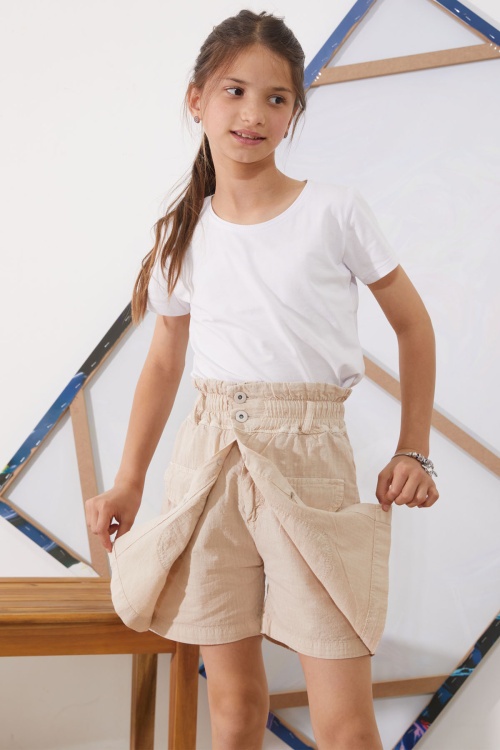 Bej Beli Lastikli Düğmeli Kız Çocuk Şort Etek 18948