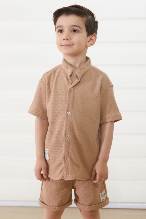 Bej Hakim Yaka Gömlekli Erkek Çocuk Basic Şortlu Takım 18896