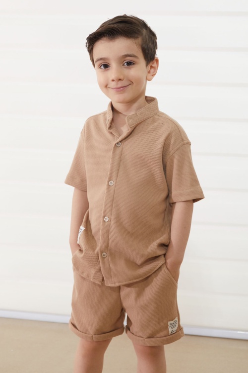 Bej Hakim Yaka Gömlekli Erkek Çocuk Basic Şortlu Takım 18896