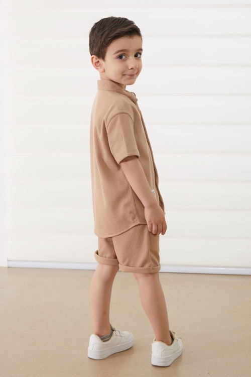Bej Hakim Yaka Gömlekli Erkek Çocuk Basic Şortlu Takım 18896