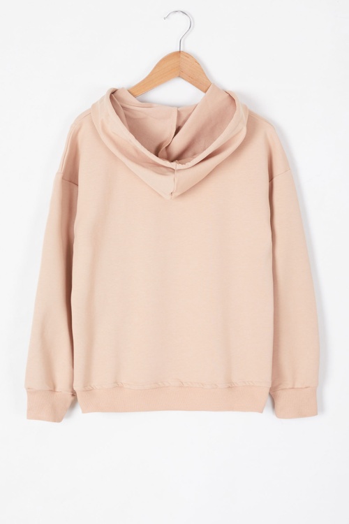 Bej Kabartmalı Yazılı Kapüşonlu Erkek Çocuk Sweatshirt 19305