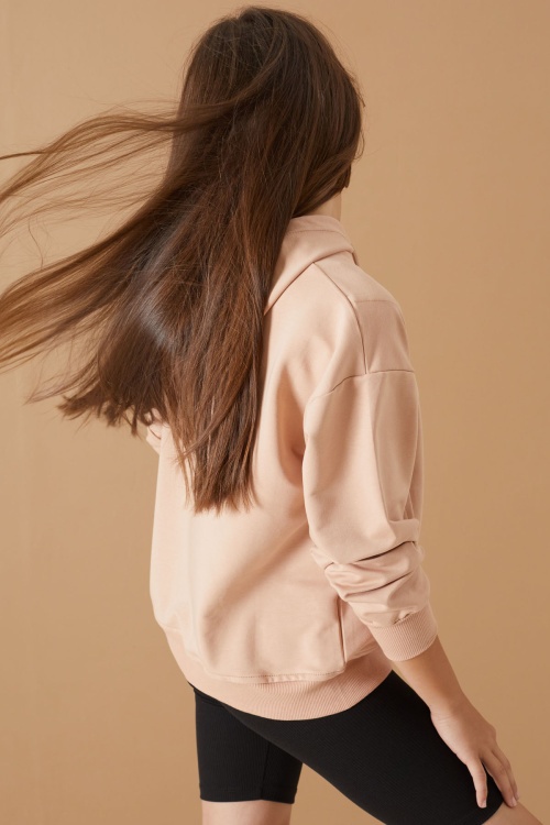 Bej Kabartmalı Yazılı Kapüşonlu Kız Çocuk Sweatshirt 19302