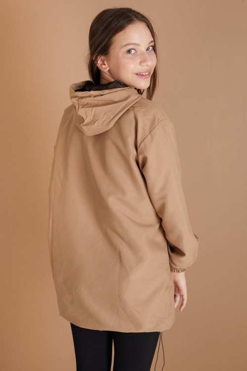 Bej Kapüşonlu Fermuarlı Kız Çocuk Paraşüt Hırka 18498