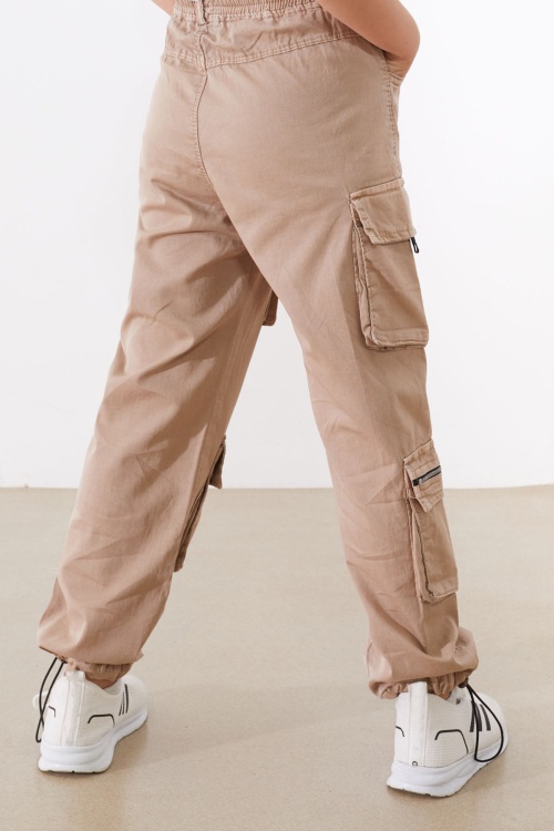 Bej Kargo Cepli Paçası Lastikli Erkek Çocuk Jean Pantolon 18537