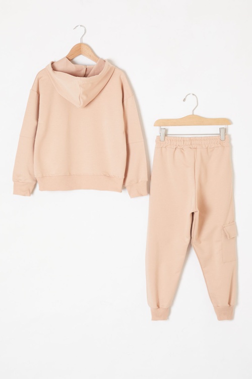 Bej Keep Read Yazılı Erkek Çocuk Kapüşonlu Takım 19315
