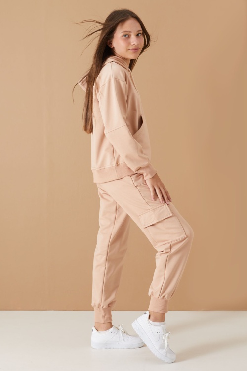 Bej Keep Read Yazılı Kız Çocuk Kapüşonlu Takım 19312